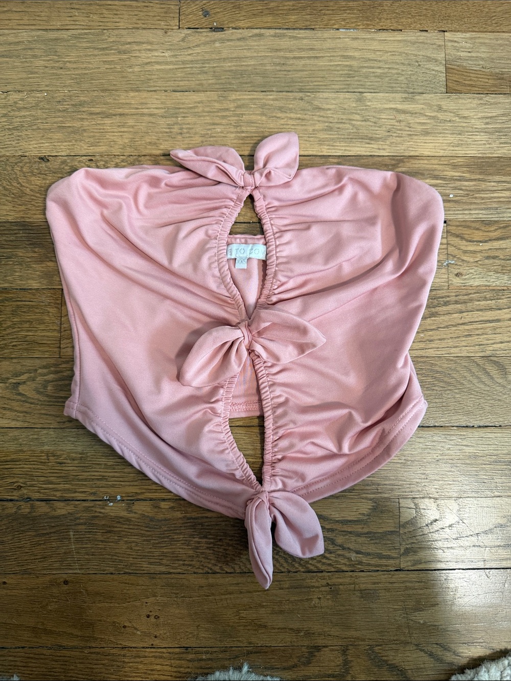 Revolve more to come Soft Pink Tie-Front Strapless Top